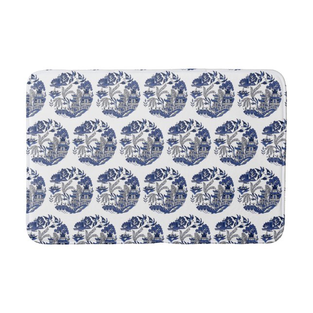 Classic Blue Willow Design Kitchen Rug or (Front)