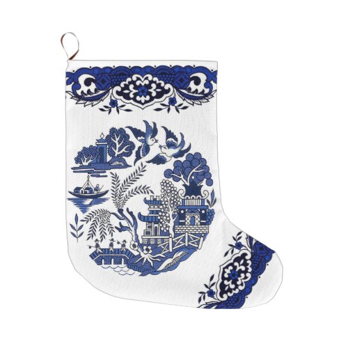 Classic Blue Willow Design Large Christmas Stocking
