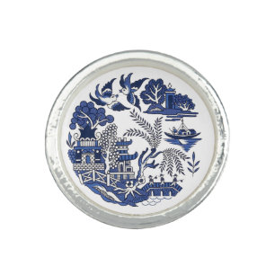 Classic Blue Willow Design Ring