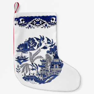 Classic Blue Willow Design Small Christmas Stocking