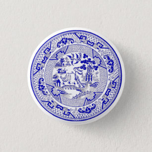 Classic Blue Willow Plate Design Button