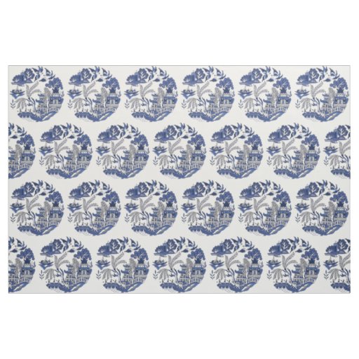 Classic Blue Willow Tiled Design Fabric