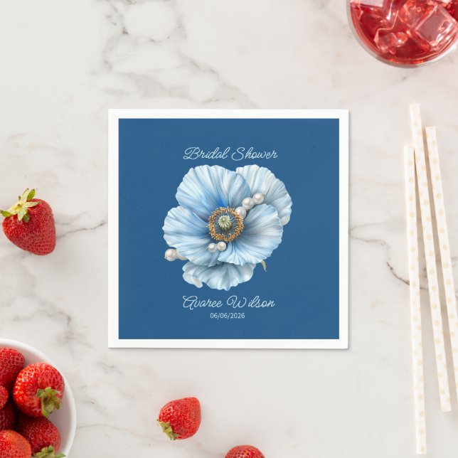 Classic Blue with Giant Blue Poppy Bridal Shower Napkins (Insitu)