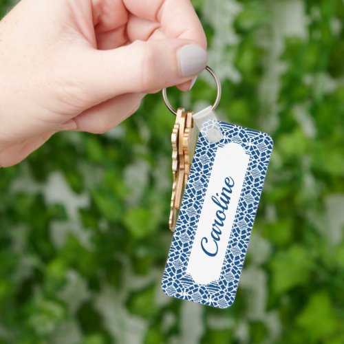 Classic Blue With White Crochet Lace Pattern Keychain