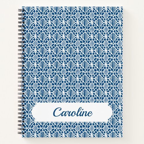 Classic Blue With White Crochet Lace Pattern Notebook