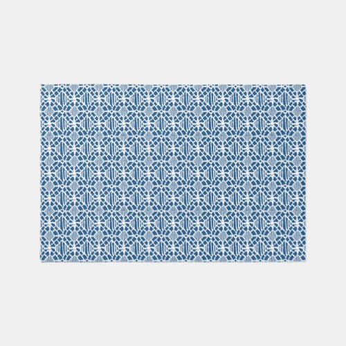 Classic Blue With White Crochet Lace Pattern Rug