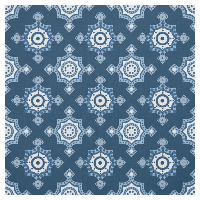 Classic Blues and White Motif Large Repeat  Fabric (Swatch)