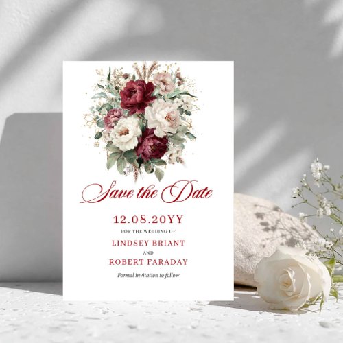 Classic Blush Burgundy Floral Save The Date