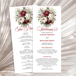 Classic Blush Burgundy Floral Wedding Program