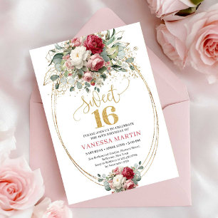 Classic Blush Burgundy White Sweet Sixteen Invite
