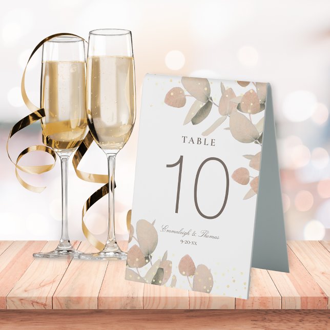 Classic Blush Eucalyptus Glitter Wedding Table Tent (Creator Uploaded)