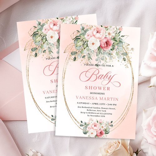Classic Blush Floral Girl Baby Shower Party Invite