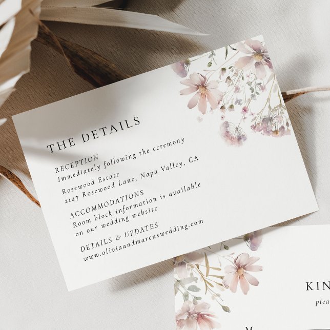 Classic Blush Floral Wedding Details Enclosure Card (Romantic blush floral wedding details card with modern classic layout and airy neutral styling)