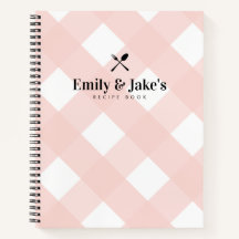 Classic Blush Gingham Couples Name Recipe Journal