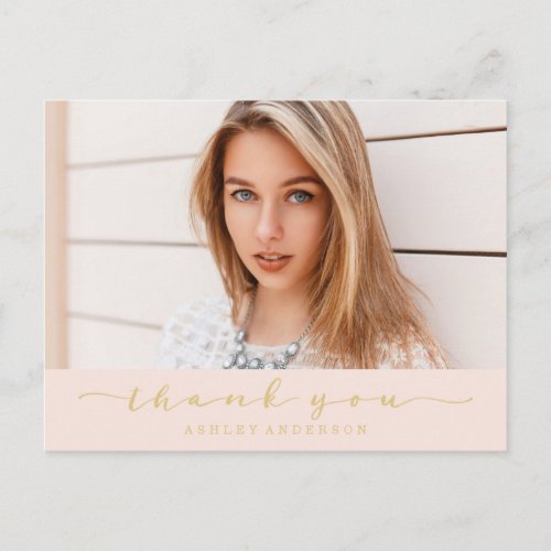 Classic Blush Graduation Photo Thank You Postcard