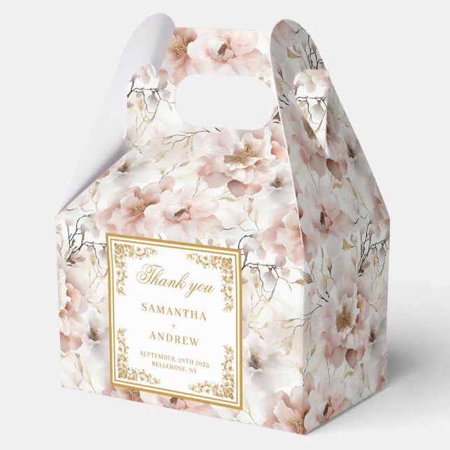 Classic blush ivory gold floral wedding favor box (Classic blush ivory gold floral wedding favor box)