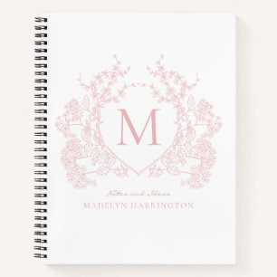 Classic Blush Pink Floral Crest Monogram Journal