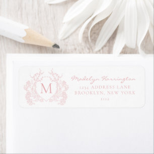 Classic Blush Pink Floral Crest Monogram Label