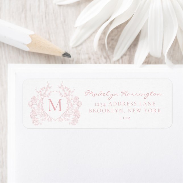 Classic Blush Pink Floral Crest Monogram Label (Insitu)