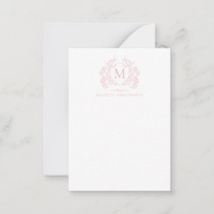 Classic Blush Pink Floral Vintage Crest Monogram Note Card