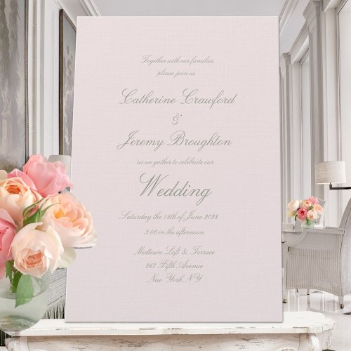 Classic Blush Pink Linen Wedding Script Invitation