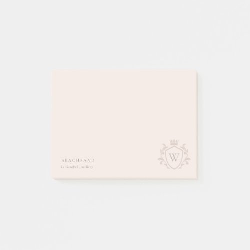 Classic Blush Pink Monogram Floral Crown Crest Post_it Notes