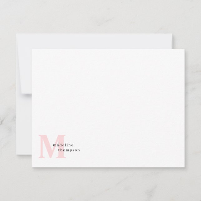 Classic Blush Pink Monogram Name Typography Note Card (Front)