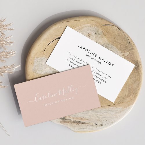 Classic Blush Pink  Signature Script Business Card