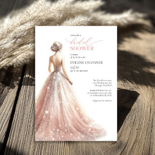 Classic blush pink sparkly wedding dress lux invitation