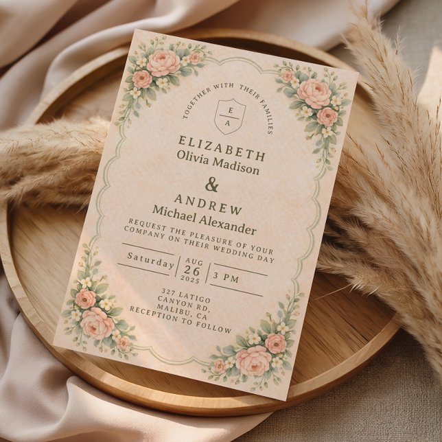 Classic Blush Rose Arch Wedding Invitation (Creator Uploaded)