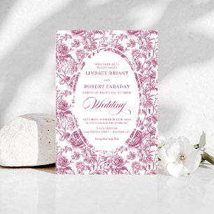 Classic Blush Rose Toile Floral Wedding Invitation