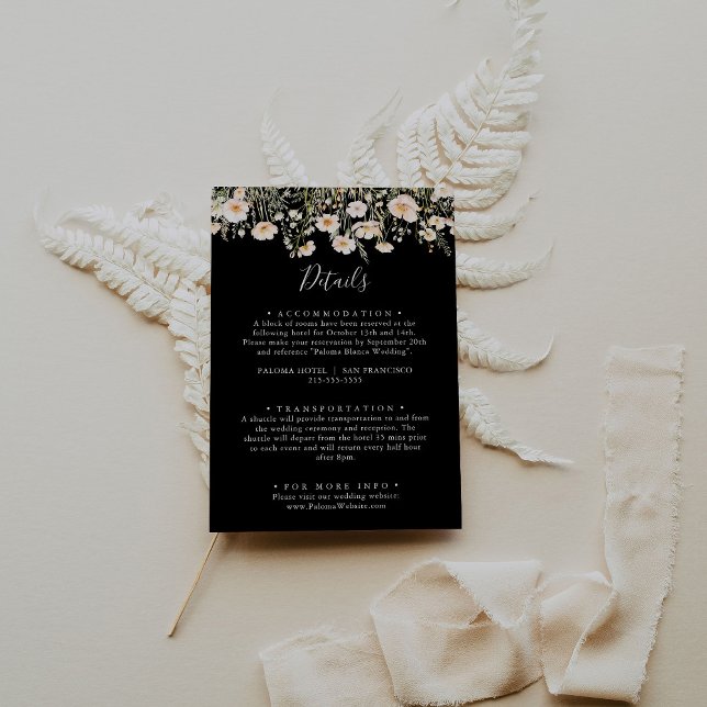 Classic Blush Wildflower Black Wedding Details Enclosure Card (Creator Uploaded)