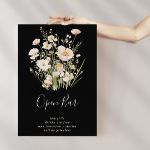 Classic Blush Wildflower Black Wedding Open Bar Poster