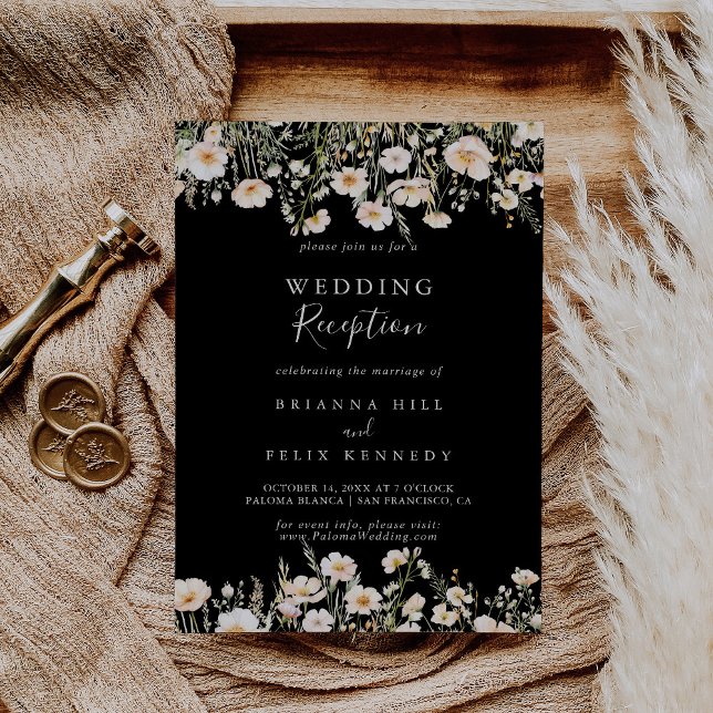 Classic Blush Wildflower Black Wedding Reception Invitation (Creator Uploaded)