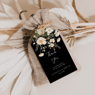 Classic Blush Wildflower Black Wedding Thank You Gift Tags