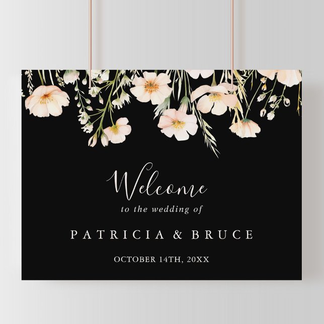 Classic Blush Wildflower Black Wedding Welcome  Poster (Creator Uploaded)