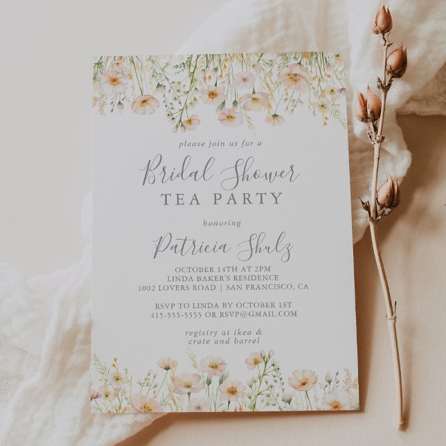 Classic Blush Wildflower Bridal Shower Tea Party Invitation (Creator Uploaded)