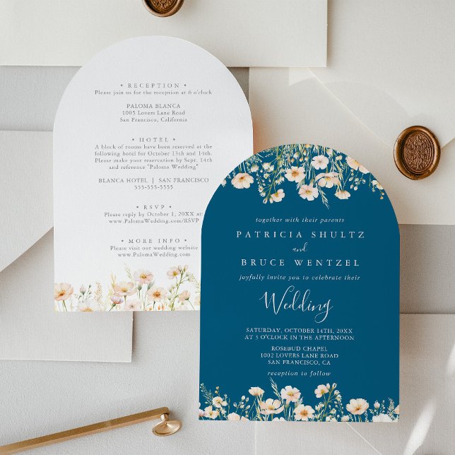 Classic Blush Wildflower Front & Back Wedding  Invitation (Creator Uploaded)