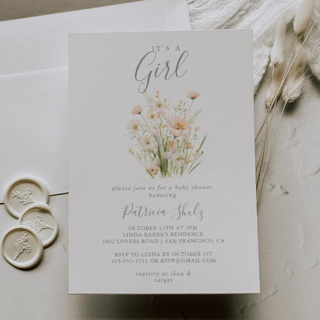 Classic Blush Wildflower It's A Girl Baby Shower Invitation (Creator Uploaded)