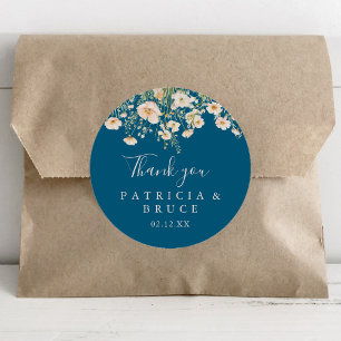 Classic Blush Wildflower Thank You Wedding Favor Round Sticker