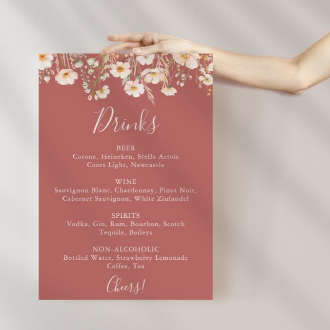Classic Blush Wildflower Wedding Drinks Menu Sign (Creator Uploaded)