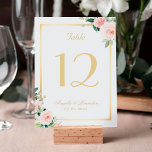 Classic Blushing Pink Floral Gold Frame Wedding Table Number<br><div class="desc">(1) Please customize this template one by one (e.g,  from number 1 to xx) ,  and add each number card separately to your cart. 
(2) For further customization,  please click the "customize further" link and use our design tool to modify this template.</div>