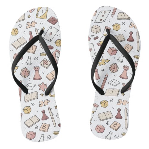 Classic Board Game Hand Drawn Seamless Pattern Flip Flops