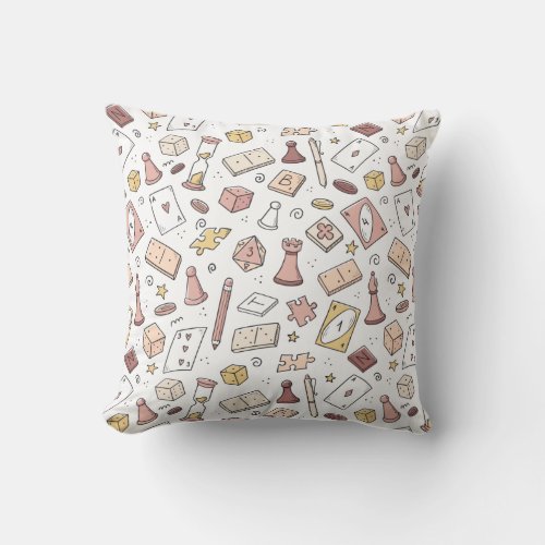 Classic Board Game Hand Drawn Seamless Pattern Throw Pillow