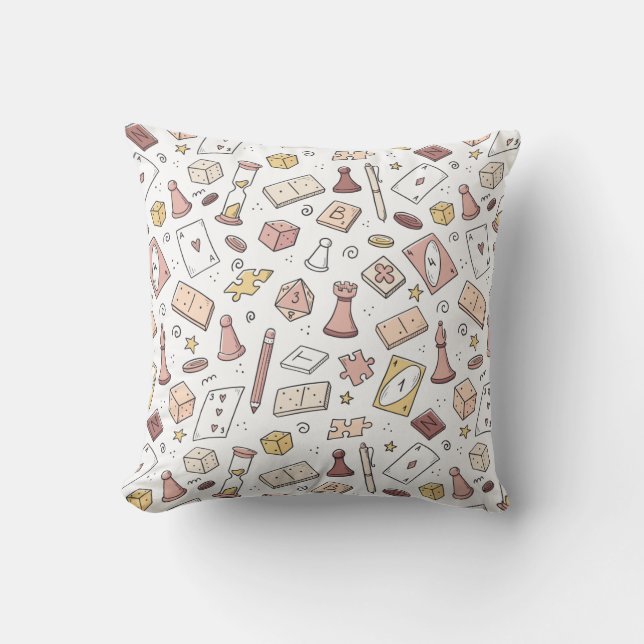 Classic Board Game Hand Drawn Seamless Pattern Throw Pillow (Front)