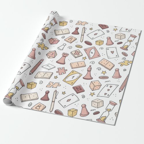 Classic Board Game Hand Drawn Seamless Pattern Wrapping Paper