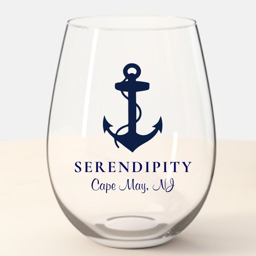 Classic Boat Anchor Logo Stemless Wine Glass