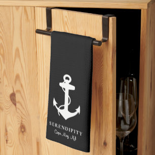 Classic Boat Anchor Monogram Black Kitchen Towel