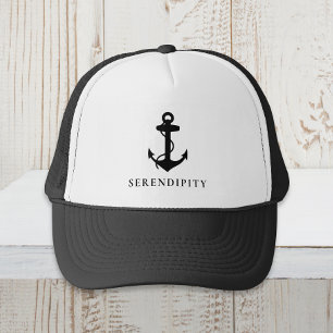 Classic Boat Anchor Monogram Black Trucker Hat