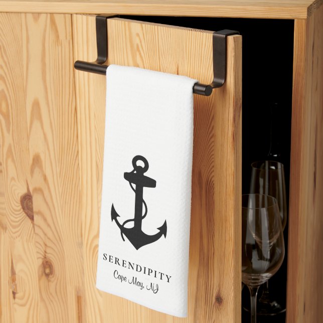 Classic Boat Anchor Monogram Kitchen Towel (Thirds Fold)